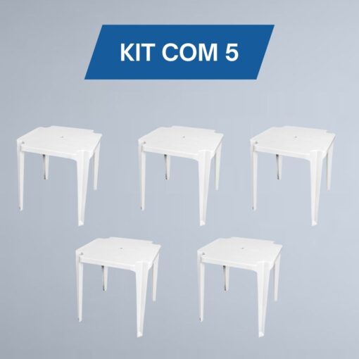 Conjunto com 5 Mesas de Plástico Monobloco